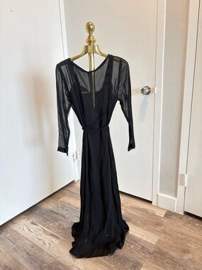Elegant Black Long Sheer Sleeve Dress